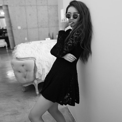 A-Line V-Neck Long Sleeves Lace Little Black Dress