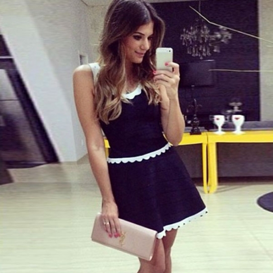 A-Line Scoop Polyester Little Black Dress with Lace - Click Image to Close