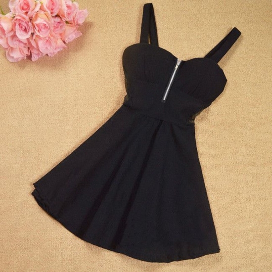 A-Line Straps Empire Polyester Little Black Dress - Click Image to Close