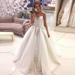 Ball Gown Straps Sweep Train Ivory Satin Wedding Dress with Appliques