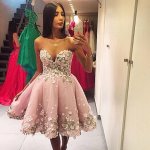 Ball Gown Sweetheart Short Pink Tulle Homecoming Dress with Appliques