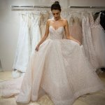 A-Line Sweetheart Court Train Lace Wedding Dress with Sequins