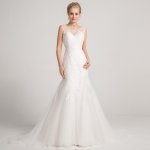 Mermaid Crew Neck Backless Wedding Dress with Appliques Beading