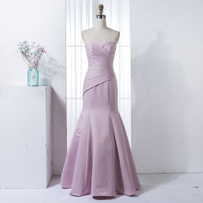 Mermaid Sweetheart Blush Satin Bridesmaid Dress with Pleats