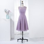 A-Line Round Neck V-Back Short Lilac Lace Bridesmaid Dress