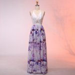 A-Line Halter Backless Floor-Length Lilac Floral Prom Dress