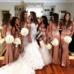 Mermaid Spaghetti Straps Floor-Length Gold Sequined Bridesmaid Dress