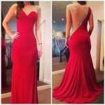 Luxurious Sheath Scoop Sweep Train Chiffon Red Evening/Prom Dress With Beading