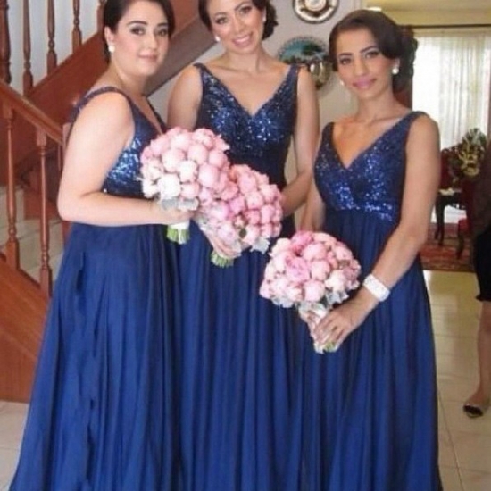 Elegant Plus Size Bridesmaid Dress -Royal Blue V-Neck With Sequins - Click Image to Close