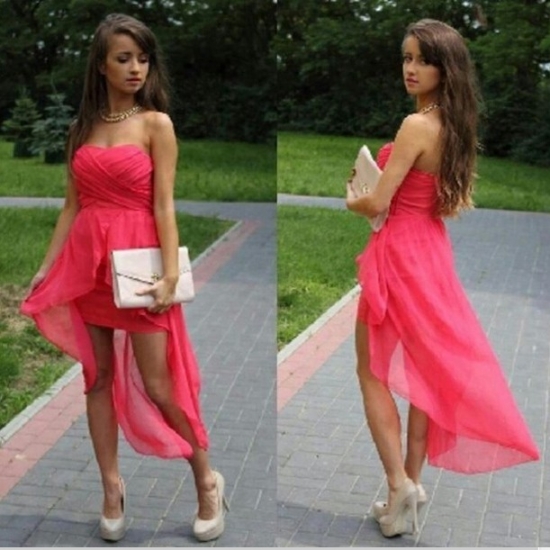 Hot Selling A-Line Strapless Empire Chiffon Red Prom/Bridesmaid Dress With Ruched - Click Image to Close