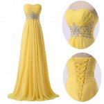Elegant Empire Strapless Yellow Long Chiffon Prom/Evening Dress with Beading