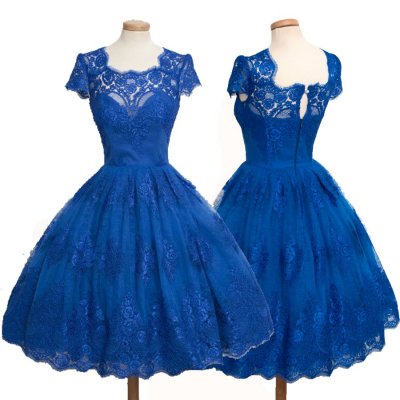 2016 Vintage Prom/Homecoming Dress - Blue Ball Gown with Appliques