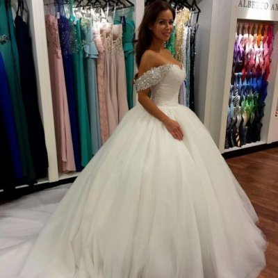 Wonderful Beaded Off the Shoulder Ball Gown Bridal Gown Wedding Dress