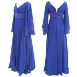 Graceful V-Neck Royal Blue Floor Length Long Sleeves Mother of the Bride Dresses