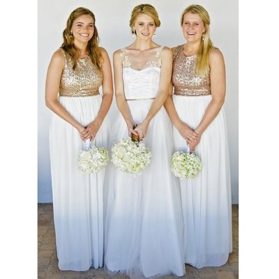 New Arrival Scoop White Bridesmaid Dress with Sequins