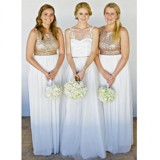 New Arrival Scoop White Bridesmaid Dress with Sequins - Click Image to Close