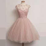 Stunning Jewel Cap Sleeves Ball Gown Pink Homecoming Dress with Beading