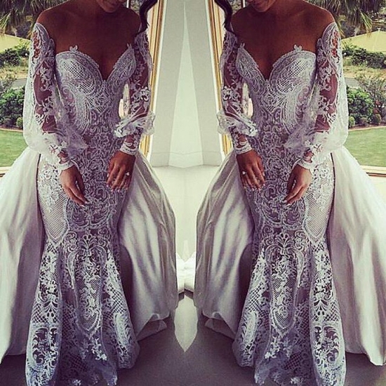 Sexy Sweetheart Long Sleeves Mermaid Wedding Dress with Attached Train - Click Image to Close