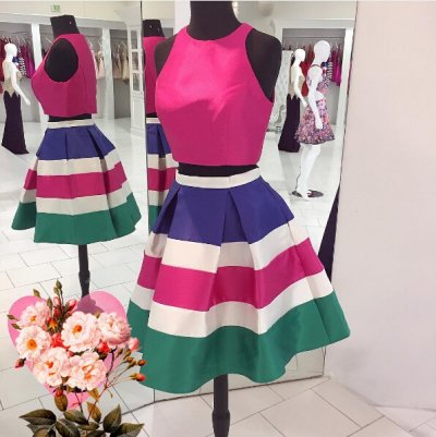 Two Piece Short Homecoming Dress-Jewel Sleeveless Colorful Satin Ruched