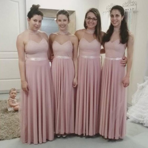 Stylish Pearl Pink Bridesmaid Dress - Beading Halter Sleeveless Long with Sash