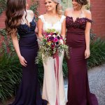 Fabulous Maroon/Navy Bridesmaid Dress - Off Shoulder Mermaid Sweep Train with Beading