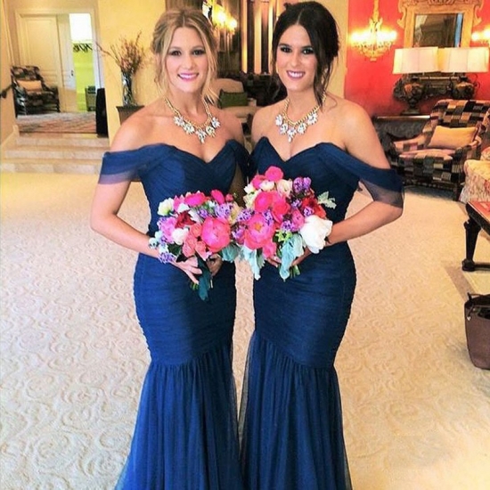 Mermaid Style Bridesmaid Dress - Off-the-Shoulder Floor-Length - Click Image to Close