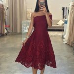 A-Line One Shoulder Tea-Length Burgundy Satin Homecoming Dress with Lace