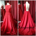 2015 New Arrival Elegant Backless Beading Appliques Red Evening Gown / Wedding Party Dress SAED-90016