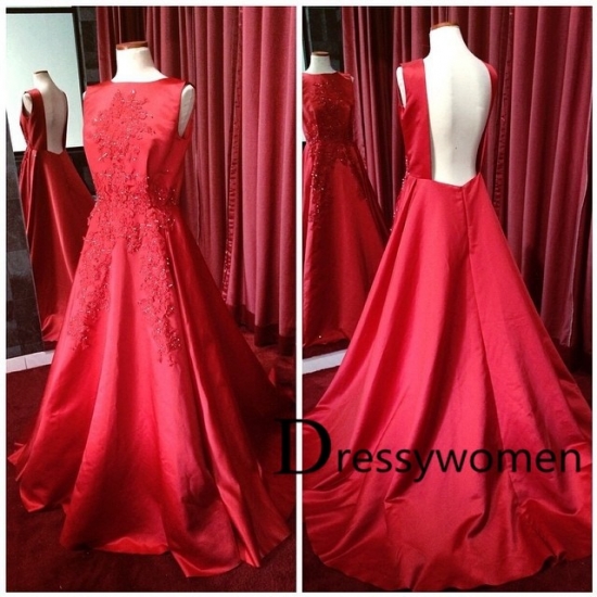 2015 New Arrival Elegant Backless Beading Appliques Red Evening Gown / Wedding Party Dress SAED-90016 - Click Image to Close