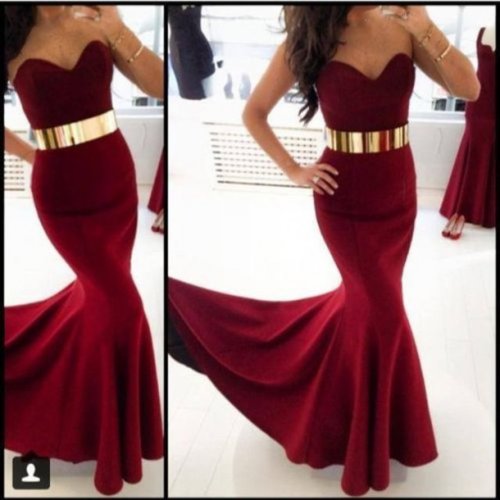 Luxurious Mermaid Sweetheart Court Train Chiffon Burgundy Evening/Prom Dress With Sash