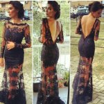 Amazing A-Line Jewel Floor Length Long Sleeves Lace Black Prom Dress