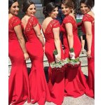 Elegant Plus Size Bridesmaid Dress -Red Mermaid V-Neck with Lace
