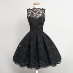 Vintage Bateau Short Black Lace Prom Homecoming Dress with Appliques