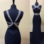 Hot Selling Prom Dress -Navy Blue Mermaid Halter Sleeveless with Beaded
