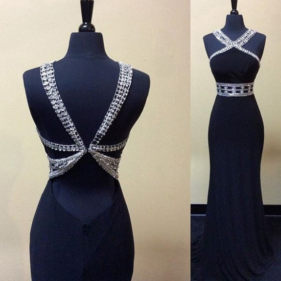 Hot Selling Prom Dress -Navy Blue Mermaid Halter Sleeveless with Beaded - Click Image to Close