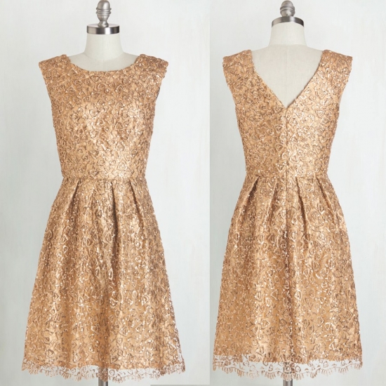 Gorgeous Bridesmaid Dress -Gold A-Line Scoop Knee-Length with Sequins - Click Image to Close