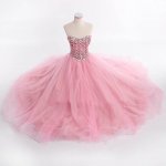 Cute Long Princess Prom Dress - Pink Blush Ball Gown Sweetheart with Rhinestone