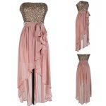 Modern Strapless Sequins High-low Blush Long Bridesmaid Dress With Sash