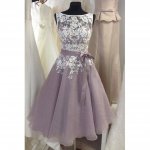 New Arrival Knee Length Lace Bridesmaid Dress with Sash