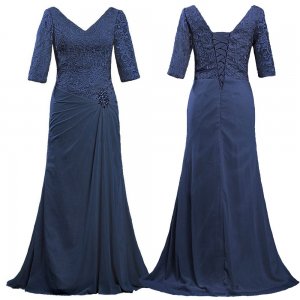 Elegant Long Sheath Dark Navy Mother of the Bride Dresses with Rhinestone