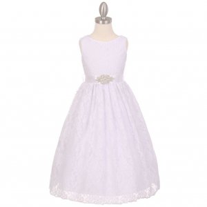 New Arrival White Lace Flower Girl Dresses with Rhinestone