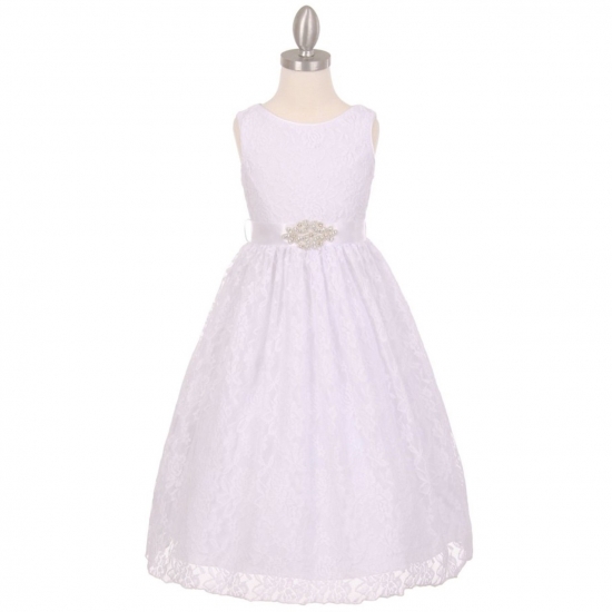 New Arrival White Lace Flower Girl Dresses with Rhinestone - Click Image to Close