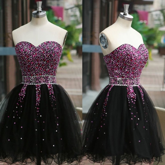 Exquisite Sweetheart Sleeveless Short Black Homecoming Dress with Beading Crystal - Click Image to Close