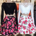 Two Piece Short Homecoming Dress-Long Sleeves Lace Top Floral Satin