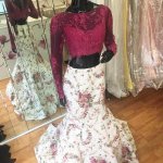 Stylish 2 Piece White Mermaid Prom Dress - Lace Top Long Sleeves Beading Printed Flowers