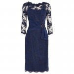 Sheath 3/4 Sleeves Navy Blue Lace Mother of The Bride Dress with Beading