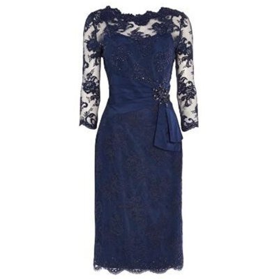 Sheath 3/4 Sleeves Navy Blue Lace Mother of The Bride Dress with Beading