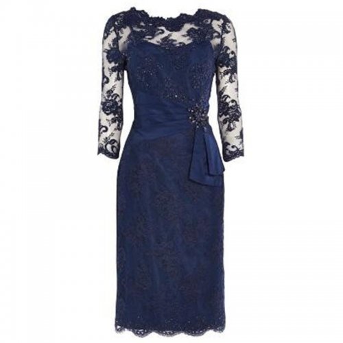 Sheath 3/4 Sleeves Navy Blue Lace Mother of The Bride Dress with Beading