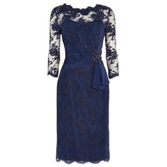 Sheath 3/4 Sleeves Navy Blue Lace Mother of The Bride Dress with Beading - Click Image to Close