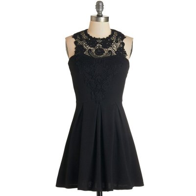 A-Line Jewel Chiffon Little Black Dress with Lace